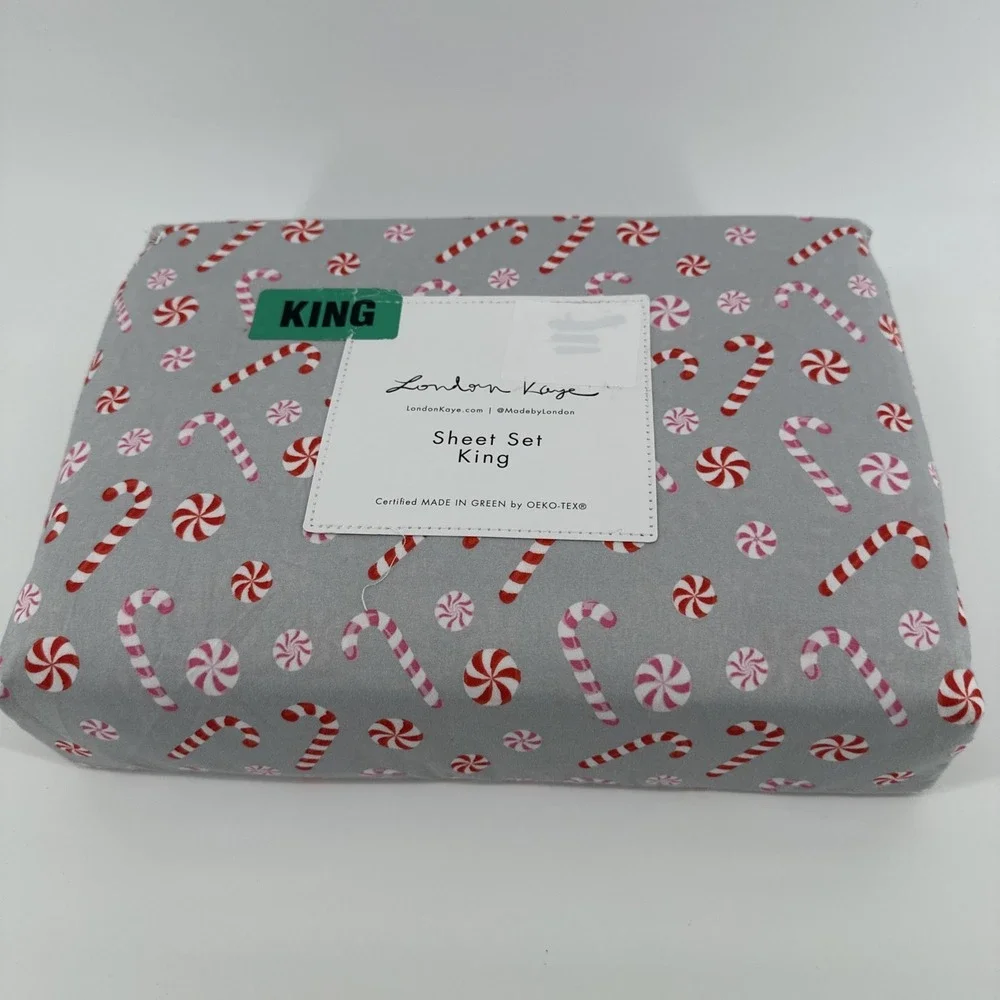 London Kaye Peppermint King Size Sheet Set 4 Piece Christmas‎ 2024